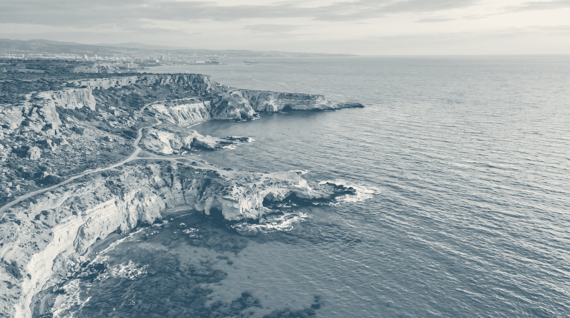 The Cyprus coastline where Clinic82 is built — aerial view of Limassol.
