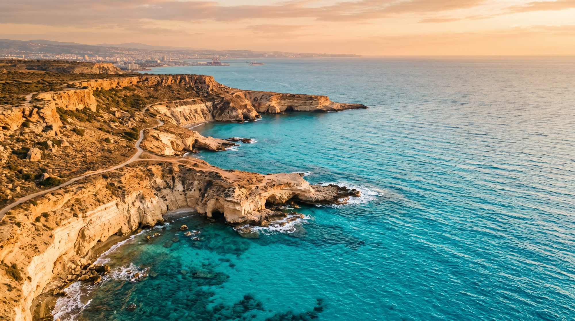 The Cyprus coastline at golden hour